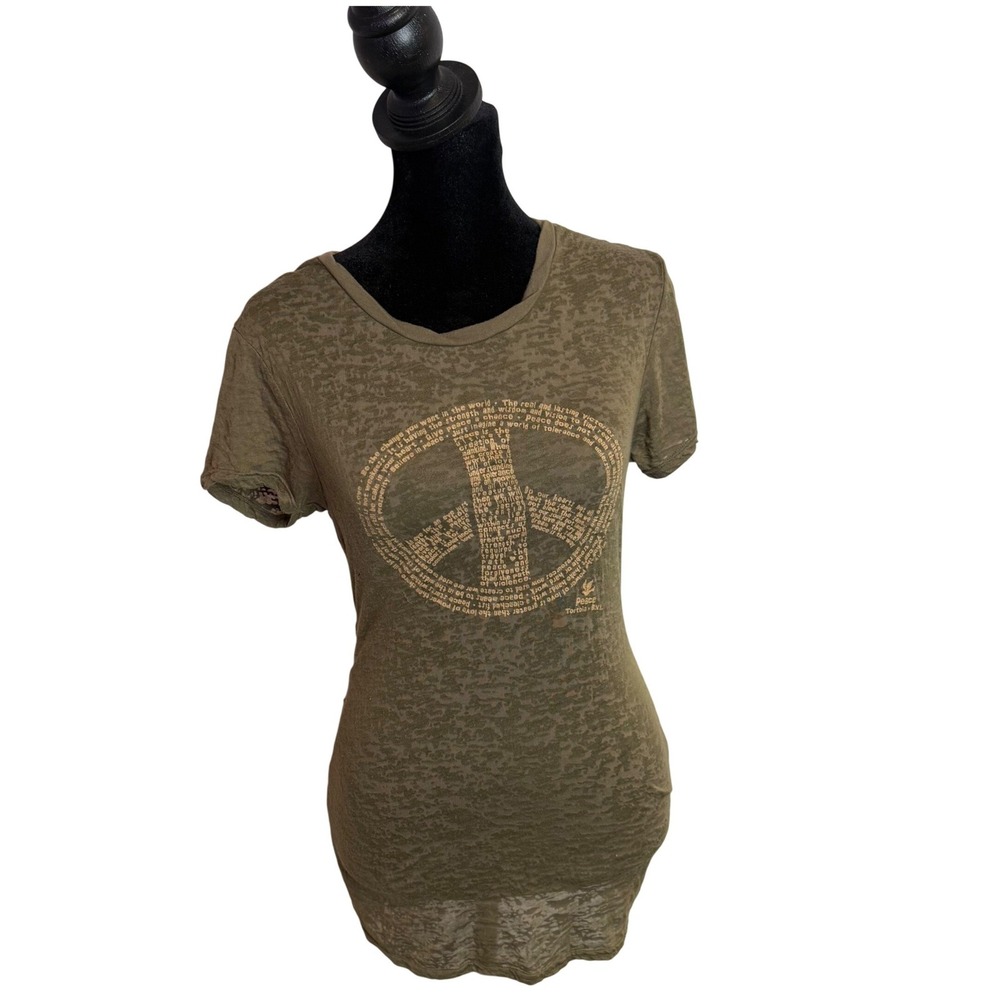 Burnout See Through Peace Sign Graphic Tee Size M Grunge Distressed Green Shirt
